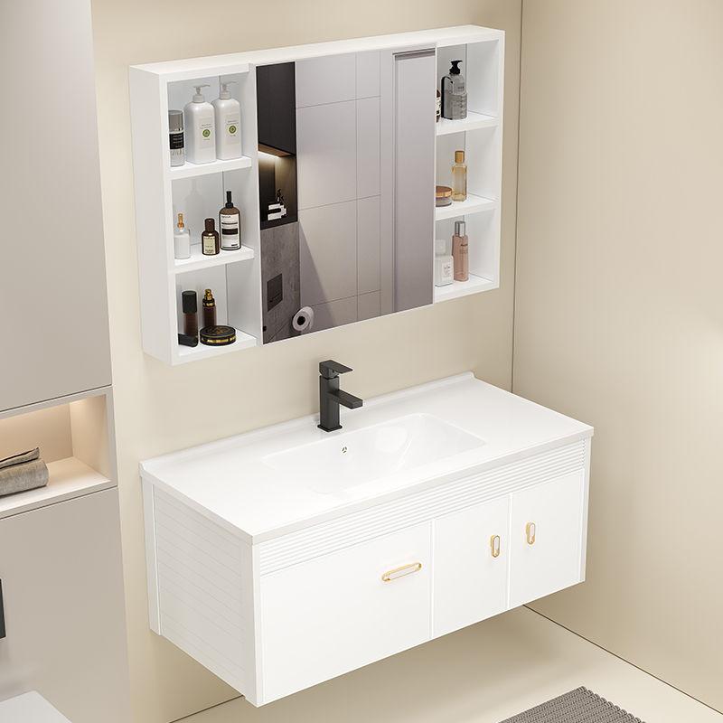 Gabinete de baño de aluminio espacio combinación cuarto de baño lavabo integrado lavabo de cerámica mesa de lavado hogar balcón lavabo
