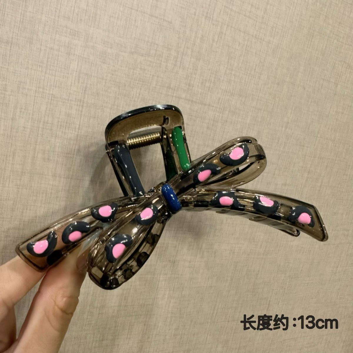 Polka dot bow green-13cm