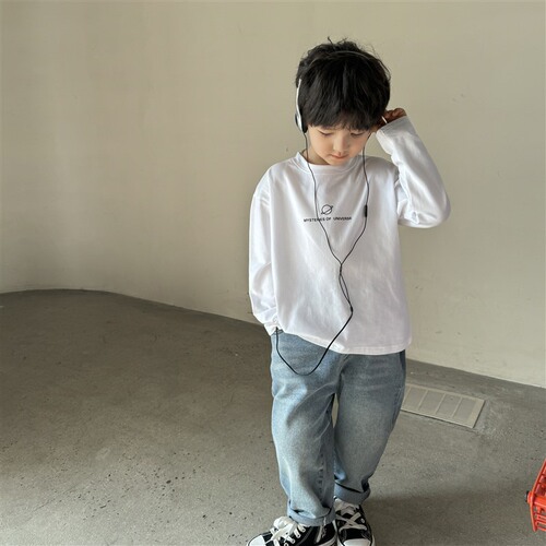 2024 Spring and Autumn New Cartoon Print Pure Cotton Long-Sleeve T-Shirt for Boys and Girls Korean Style Children's Clothing Spring Outfit