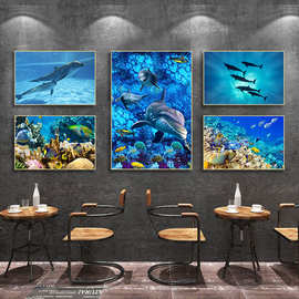 海底世界装饰画客厅餐厅主题酒店游泳馆背景海豚挂画墙面发光灯画