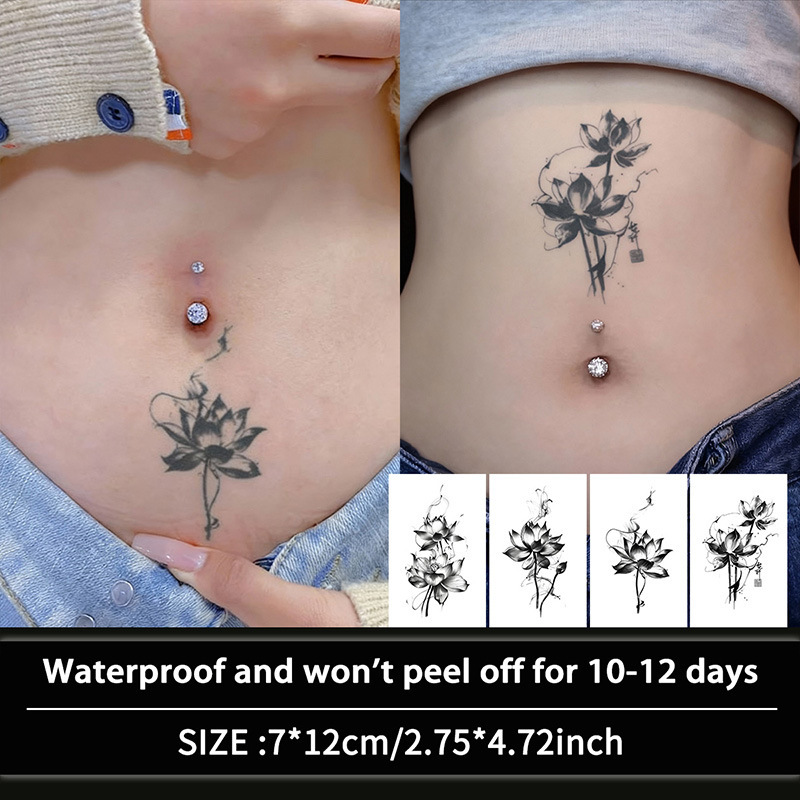 Temu's Popular Ink Wash Lotus Herbal Tattoo Stickers Are Long-Lasting, Waterproof, Traditional Floral Designs for Girls, Fake Tattoos for Arms and Legs