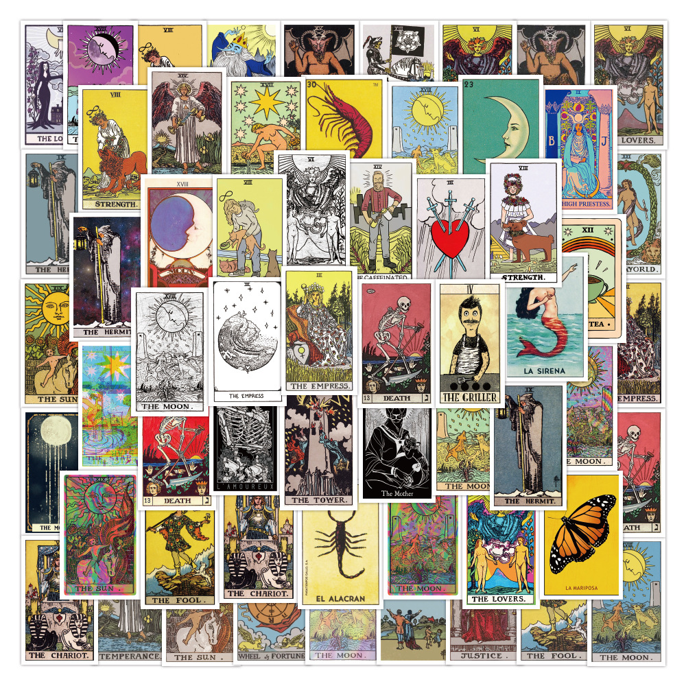 50张跨境热卖塔罗牌涂鸦贴纸 装水杯行李箱手机壳书桌电脑贴画批