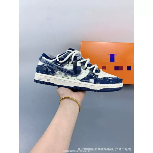 Putian Dunk Low co-branded sneakers AJ1 washed denim unisex lace-up retro sports casual skateboard shoes
