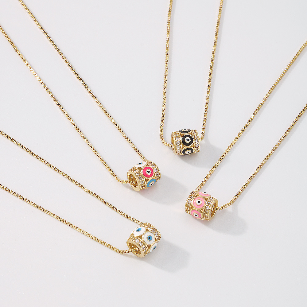 fashion contrast color copper zircon micro-inlaid drip oil devilu0027s eye necklace