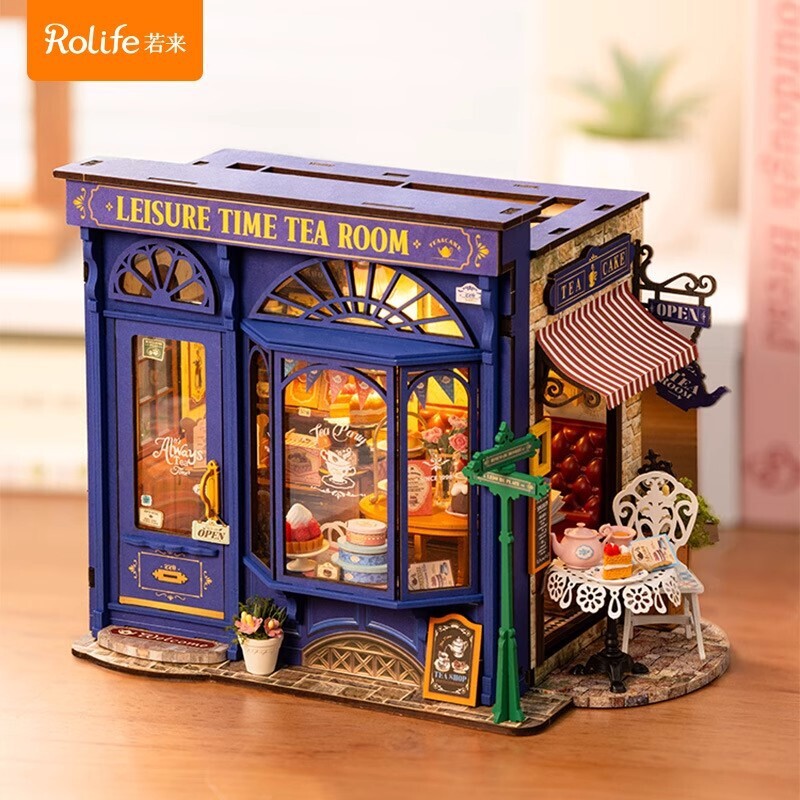 Ruolai British Time Afternoon Tea DIY Cottage Dessert Shop Hand-Assembled Small House Model Building Block Ornaments