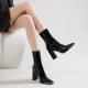 Ken Bean Iron Toe Martin Boots New Low Barrel Gloss Thin Boots Thick Heel Square Toe High Heel Boots Women's Autumn Patent Leather Short Boots