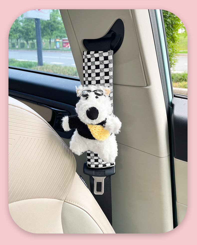 Plush Scribbled Dog Car Seat Belt Shoulder Cover Creative Car Seat Belt Anti-Strangle Protective Cover Car Interior Decoration