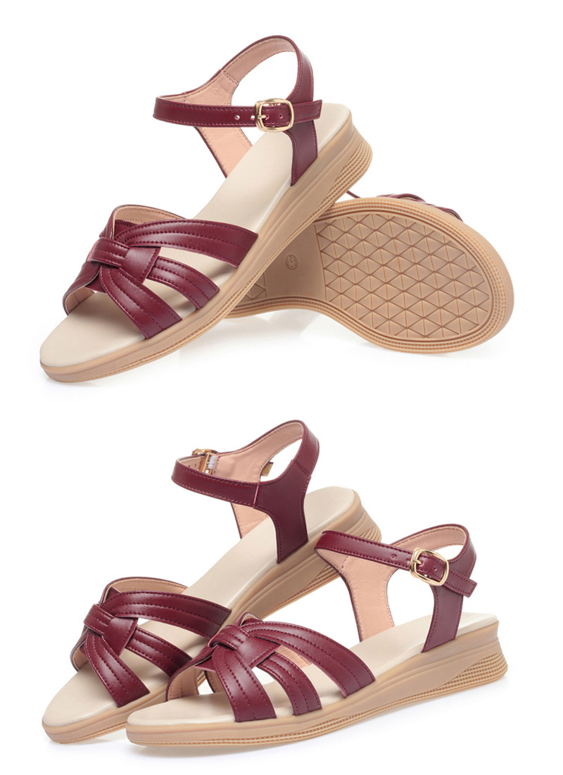 Dép sandal nữ quai chữ V đế mềm chống trơn, thoải mái cho mẹ mùa hè — Đỏ rượu chi tiết 21