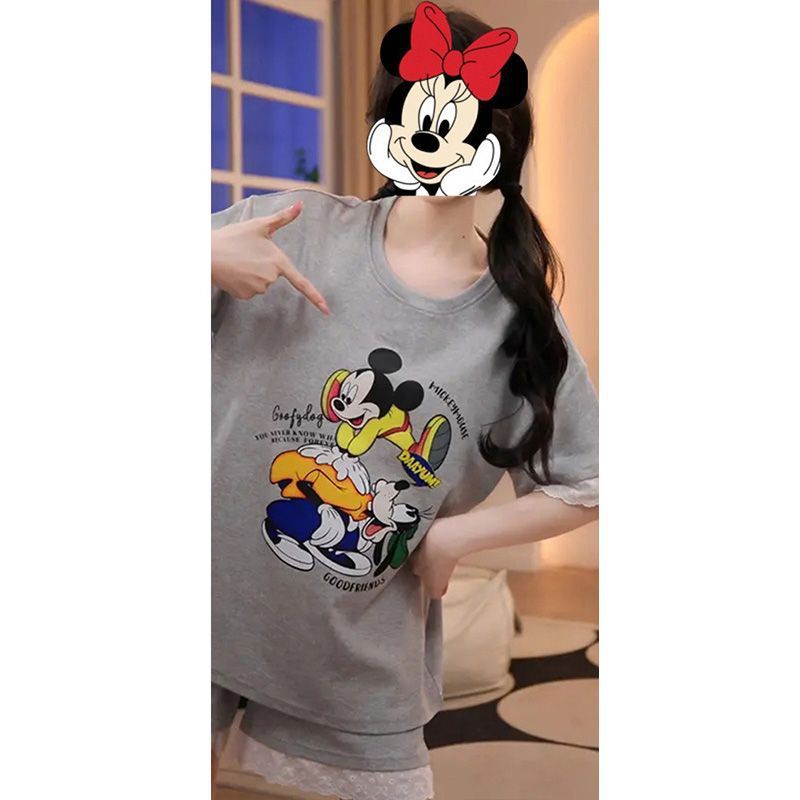 Venta al por mayor transfronteriza de algodón de nubes estilo explosivo con almohadilla para el pecho pijamas de manga corta para mujer traje de ropa para el hogar de verano de encaje