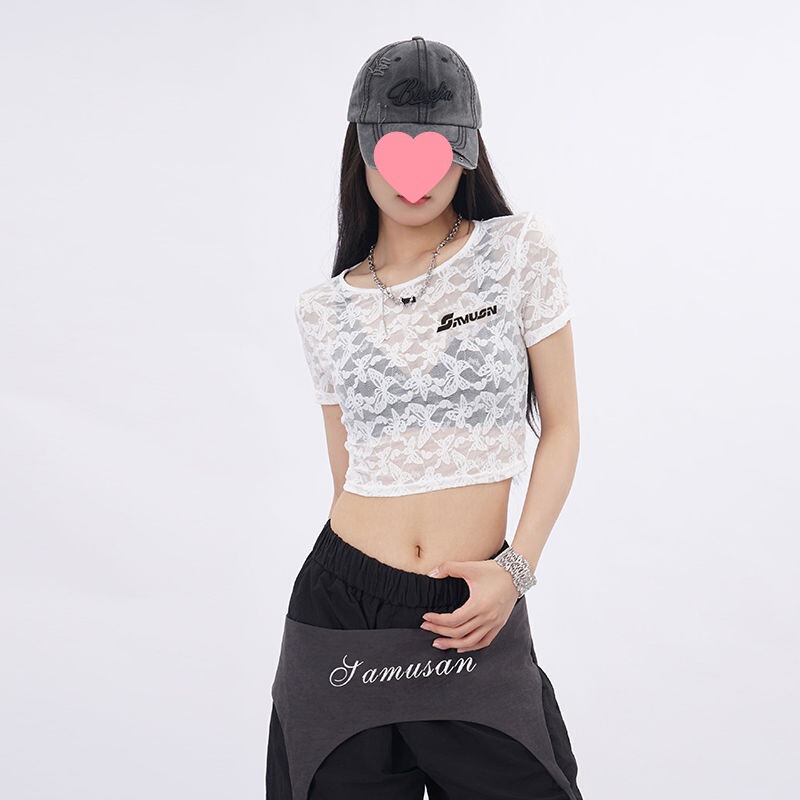 American-Style Spicy Girl Street Dance Summer Lace Slightly See-Through High-Elastic Spicy Girl Short-Sleeve Breathable Jazz Dance Inner Top for Women American-Style Spicy Girl Street Dance Summer Lace Slightly See-Through High-Elastic Spicy Girl Short-Sleeve Breathable Jazz Dance Inner Top for Women