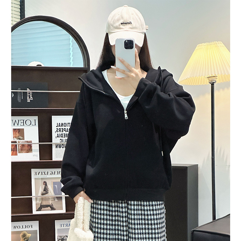 灰色连帽卫衣女春秋季2025新款宽松小个子慵懒风早秋外套开衫上衣|undefined