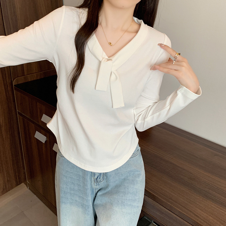 2025秋装新款胖mm大码女甜美时尚绑带弧形下摆收腰长袖内搭上衣|undefined