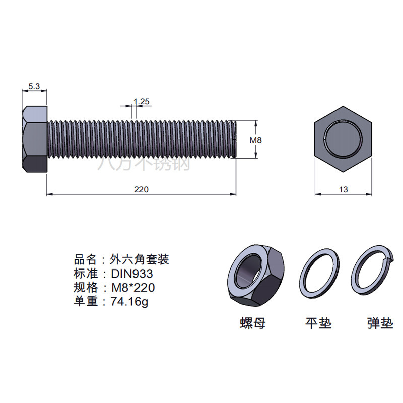 Tuerca de tornillo 304 acero inoxidable hexagonal conjunto de alta resistencia con almohadilla perno de tornillo antideslizante M3M4M5M6M12