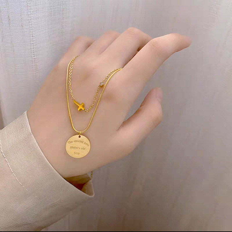 Simple Style Round Stainless Steel Titanium Steel Plating Pendant Necklace Colorza_colorza_3