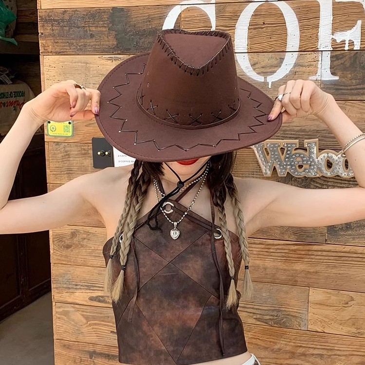 Cappello da cowboy donna a tesa larga per protezione sole_voghion.com