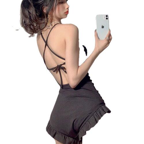 Swimsuit for women summer internet celebrity  new long-sleeved blouse Korean ins seaside sleeveless slimming belly covering conservative