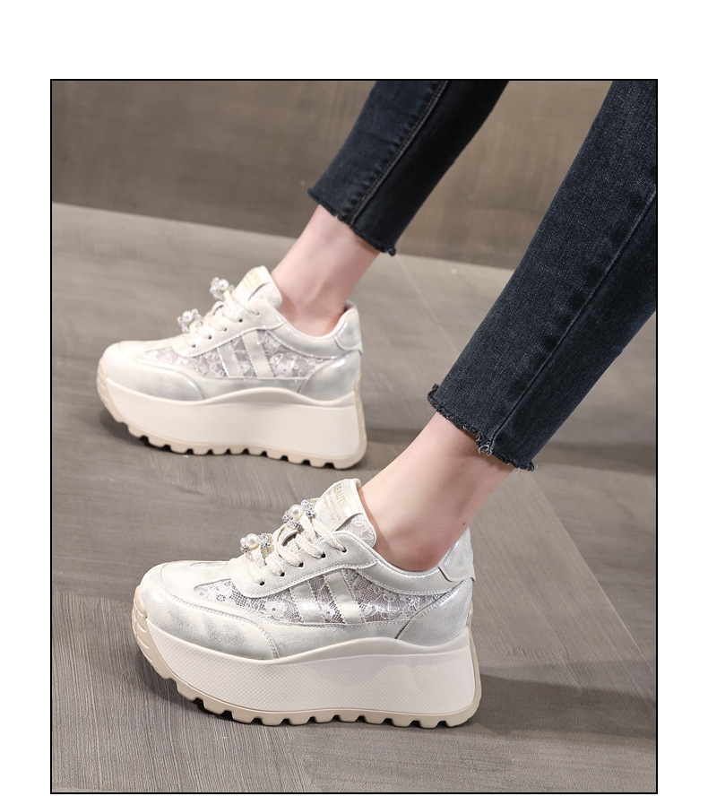 Giày sneaker nữ chunky đế dày lưới thoáng khí tăng chiều cao phong cách cổ điển — màu be chi tiết 15
