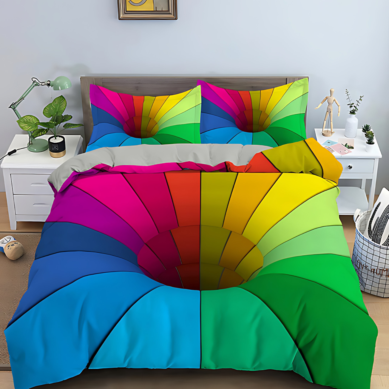 TEMU / JIT Abstract 3D Digital Printed Colchón Colchón Kit de ropa de cama para dibujar