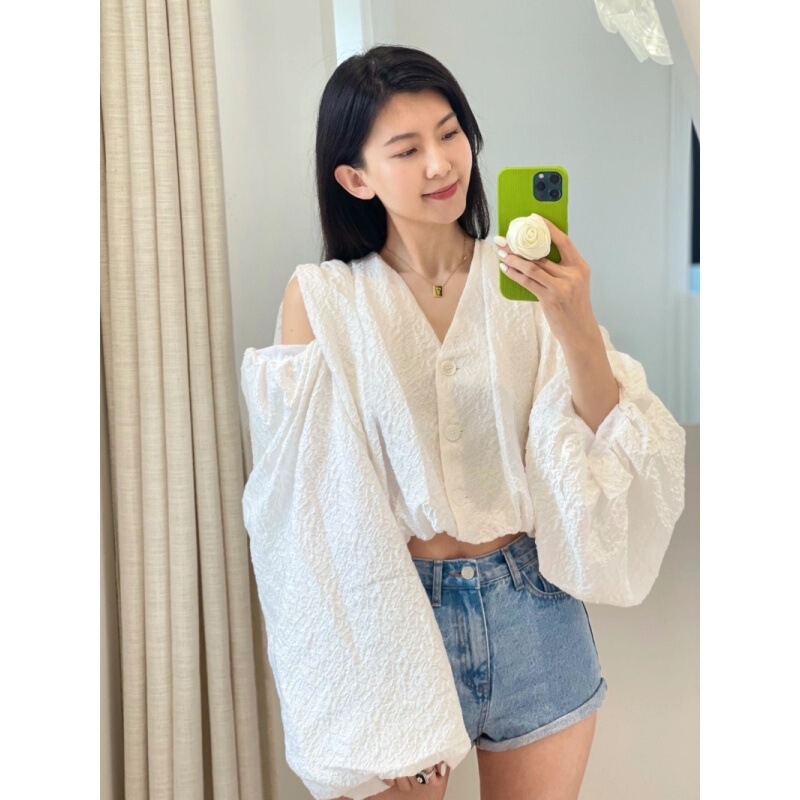 Longmei Detachable Sleeve Textured Cardigan for Women 2025 Early Autumn New Korean Style Commuter Casual Short Top