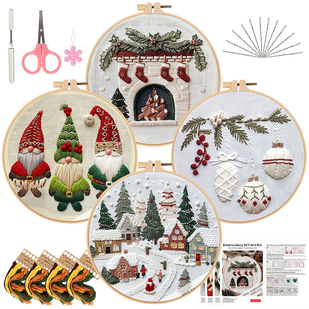 4종 세트 CX1312+1313+1314+1315+1 핑크 화이트 가방 + 자수 링 4개