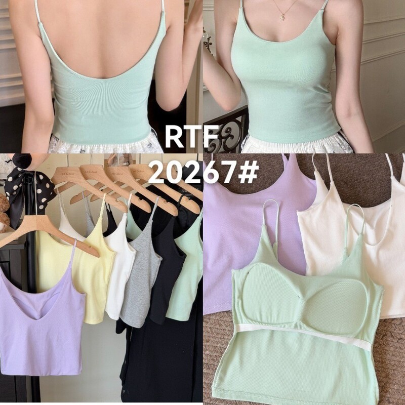 20267# Spring and Summer New Fashionable Solid Color Pure Cotton Small Sling Simple Style Slim-fit Slimming Easy All-match Top Women