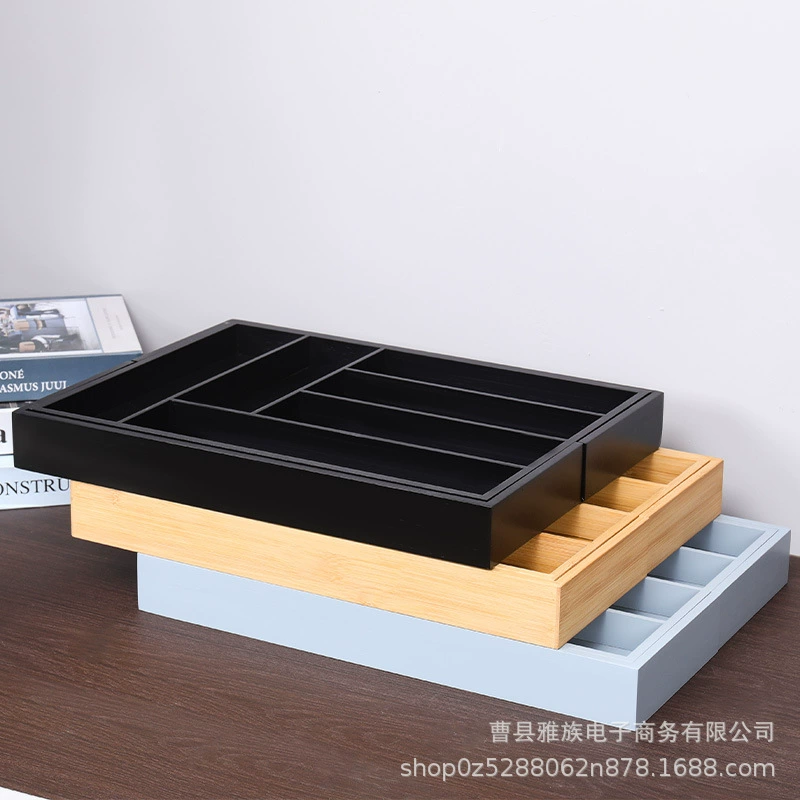 Бамбуковая раздвижная knife box разделенная западная столовая ложка лоток клиппер дисплей лоток хозяйственные кухонные принадлежности ящик для хранения