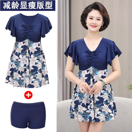 Middle-aged and elderly women's swimsuit plus size plus size skirt style split boxer briefs loose conservative mom swimwear manufacturer wholesale