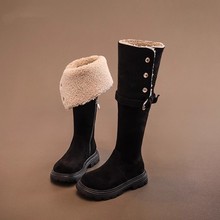 黁白长靴女童鞋子儿童靴子冬款新款洋气长筒加绒加厚保暖皮靴过膝
