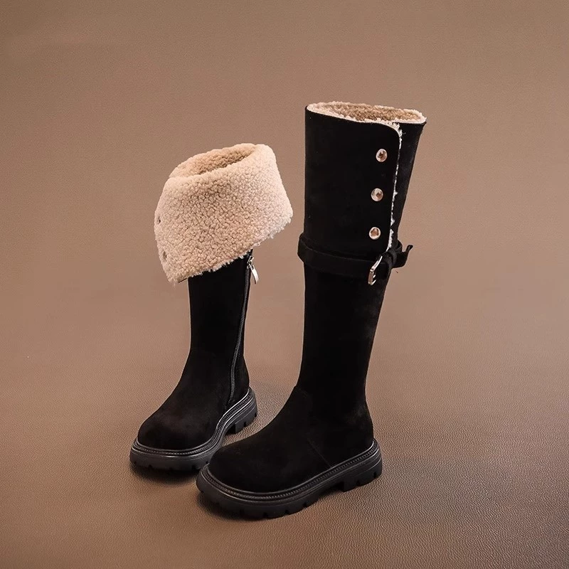 Bai белые сапоги для девочек обувь детские сапоги зимний новый иностранный газ длинная трубка плюс бархат утолщенные теплые кожаные сапоги на коленях