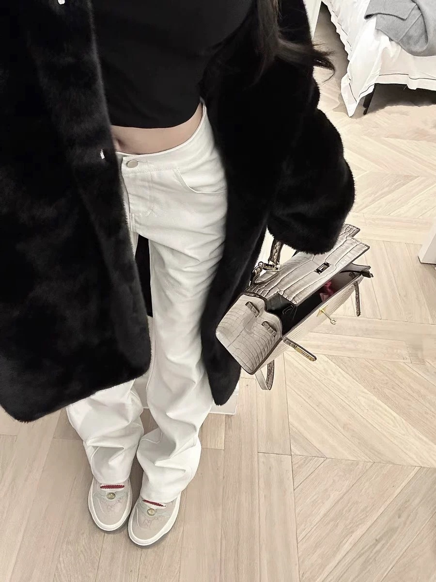 Du のアメリカンホワイトテクスチャーカジュアルパンツ V 字型ウエストスカルプパンツ女性の秋の新しいハイウエストストレートデザインパンツ