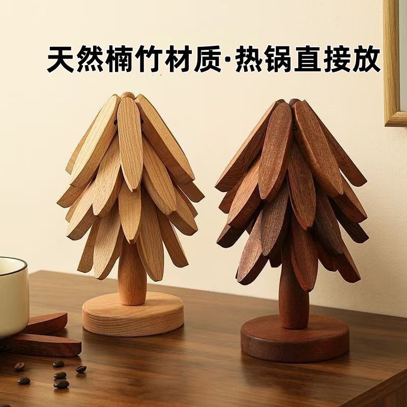 Cross-Border Wooden Creative Tree Insulation Mat Christmas Tree Anti-Scalding and High Temperature Resistant Table Mat Household Coaster Sand Nan Bamboo