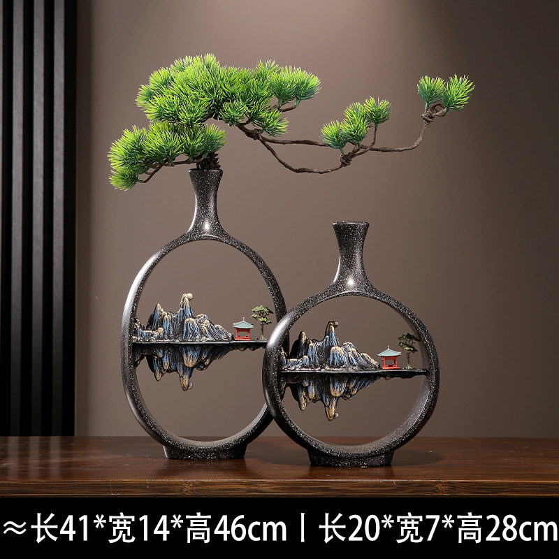 新しい中国風の松の花瓶、禅の装飾品、リビングルームのエントランス、テレビキャビネット、アンティーク棚、オフィスティールームの装飾|undefined