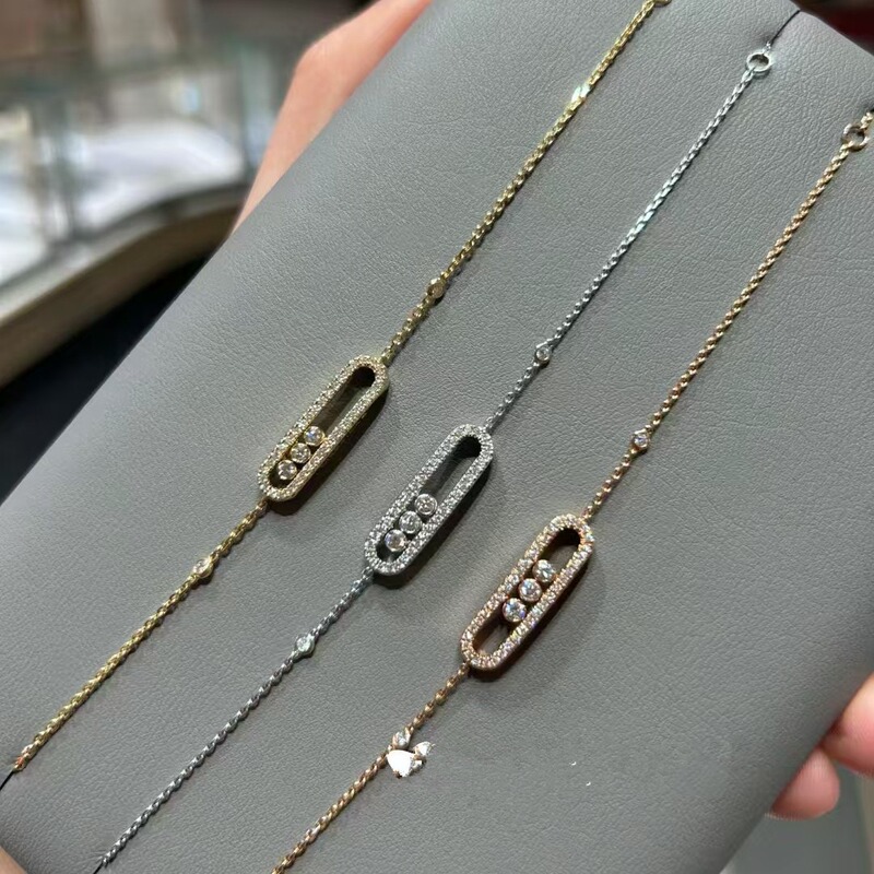 High Version Meijia Bracelet Women's Light Luxury Full Diamond small size Three Diamond Sliding Internet Celebrity Simple and Generous Fashion Jewelry