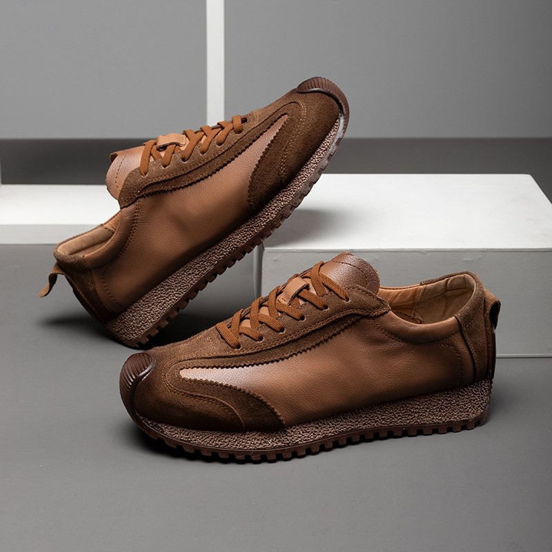 2025 New Men's Breathable Trendy Hot-Selling Genuine Leather Sneakers Retro Sports Casual White Shoes New_vogvips.com