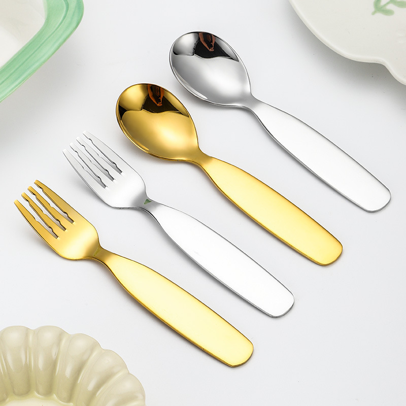 子供用チューチュースプーン 304 ステンレス鋼のかわいい太った丸いスプーンとフォーク家庭用高価値食器はロゴを印刷できます|undefined