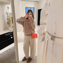 一扣半开圆领秋冬新款女纯羊毛针织衫宽松慵懒风柔软毛衣美式复古