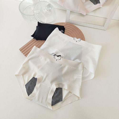 8088 Little Koala Anti-side Leakage Ice Silk Seamless Girls Mid-waist Menstrual Period Underwear Covering Buttocks Skin-Friendly Nude Briefs