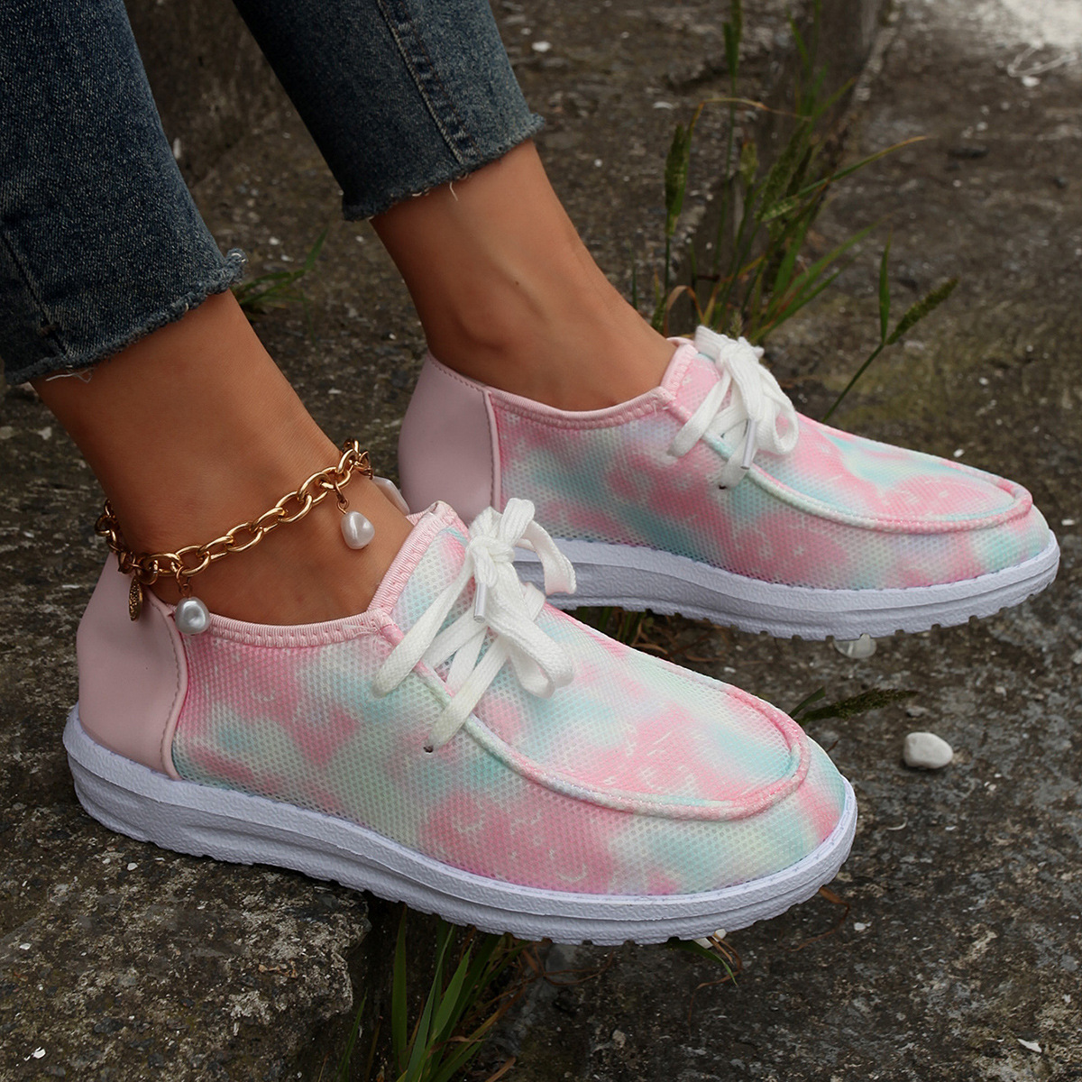 Women's Shoes large size color matching low top shoes flat round head graffiti canvas breathable sneakers _voghion.com