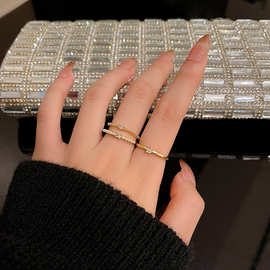 韩国新款ins潮精致锆石珍珠戒指女气质冷淡风三件套食指戒指环