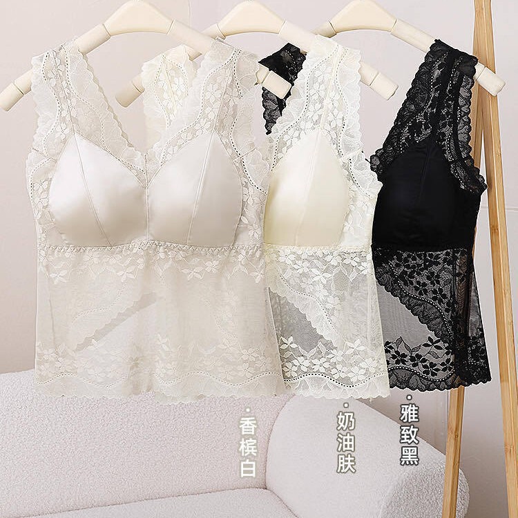 New 9975 French Lace Vest Fixed Cup Wear-free Bra Push-up Dovetail Beauty Back plus size Base Underwear Women