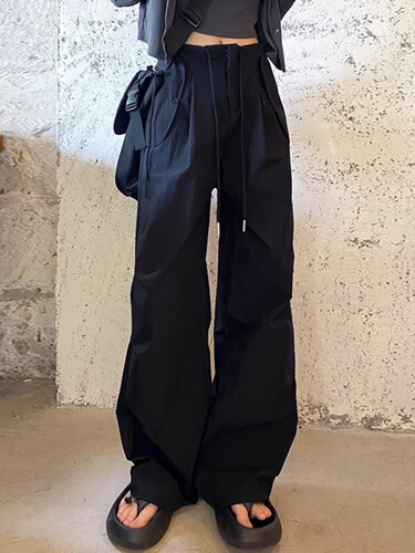 Women's 2025 Summer American-Style Quick-Dry Work Pants: High-Waist Parachute Trousers, Casual Wide-Leg Pants, and Sports/Outdoor Activewear