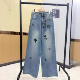CH新款重工十字牛仔裤休闲百搭潮流舒适简约高级感时尚直筒裤