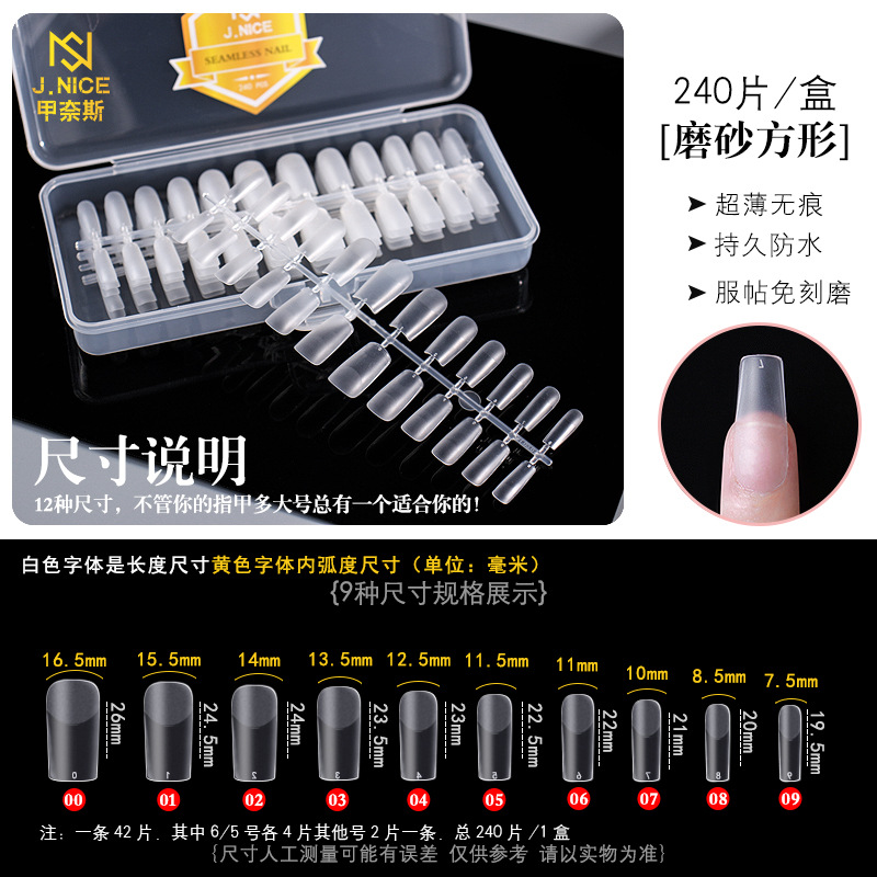 Arco plano europeo y americano sin costura talla libre molienda en caja transparente esmerilado desmontable extensión completa y media de doble uso esmalte de uñas