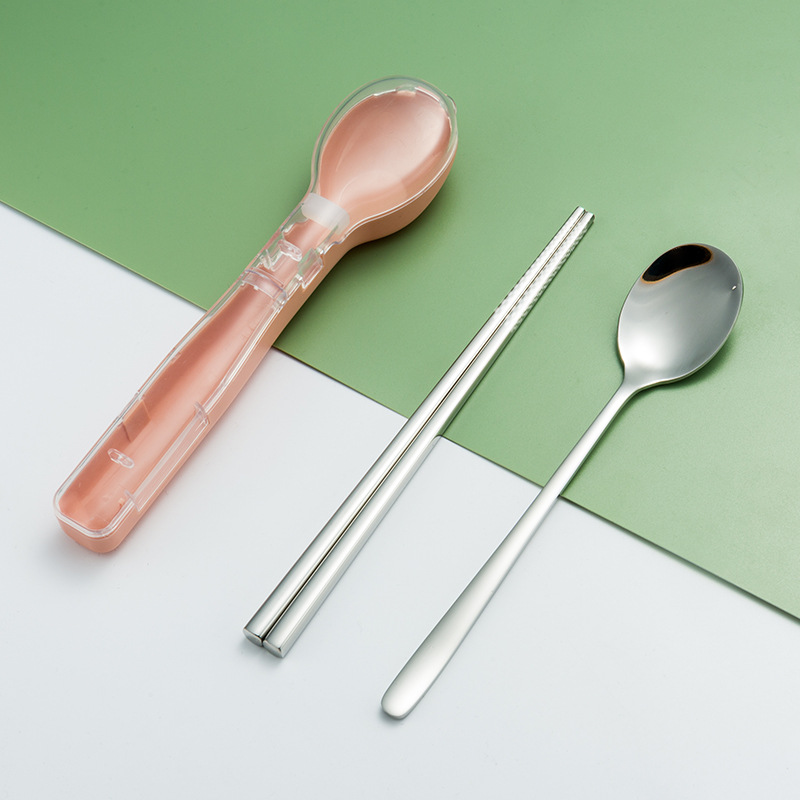 304 vajilla de acero inoxidable conjunto de tres piezas tenedor cuchara palillos estudiante trabajador de oficina de viaje vajilla Flip caja