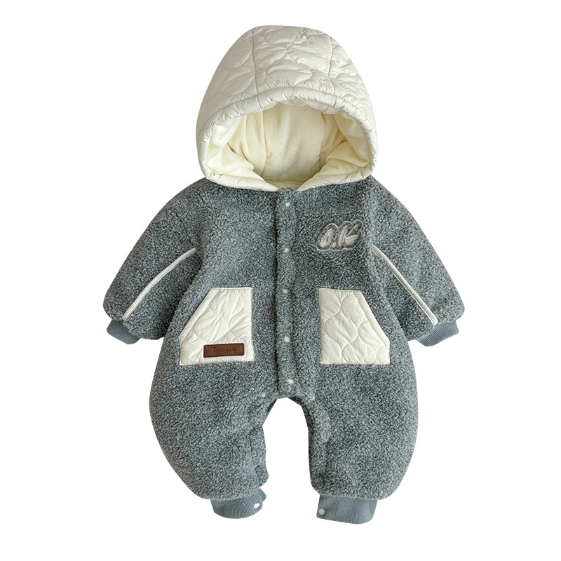 2024 nueva versión de ropa para niños coreanos ropa de invierno para bebés mampara acolchada bebé lindo súper lindo y grueso mono cálido