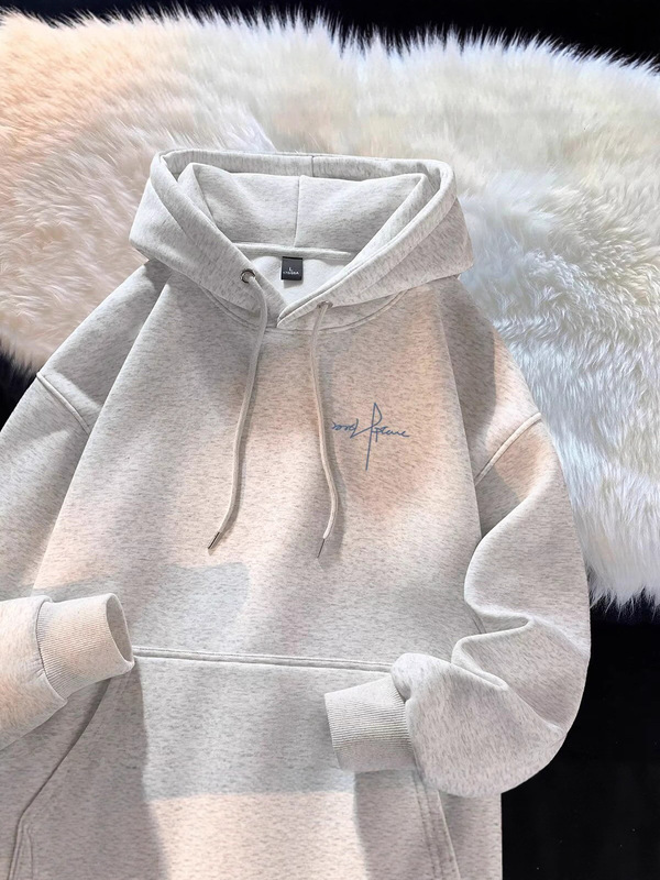 连帽卫衣情侣秋冬季加绒加厚百搭潮牌字母印花美式上衣服外套|undefined