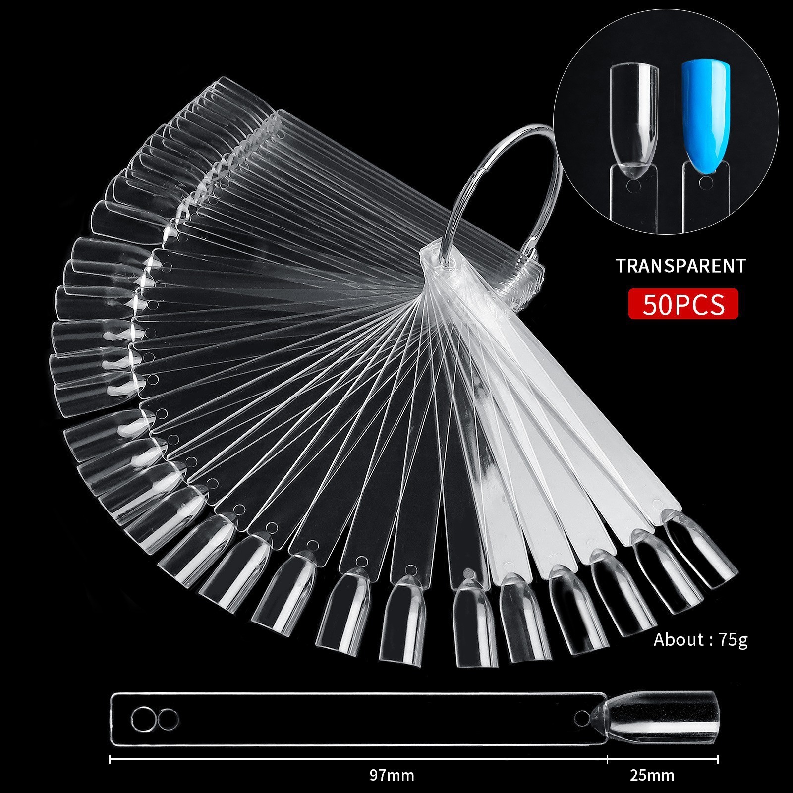 Herramientas de uñas transfronterizas 50 piezas de esmalte de uñas muestra de pegamento de esmalte de uñas, tarjeta de color trapezoidal puntiaguda de cabeza plana, pieza de práctica de uñas