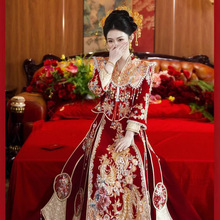 丝绒新娘秀禾服婚服2025新款重工轻奢结婚凤冠霞帔中式出阁服嫁衣