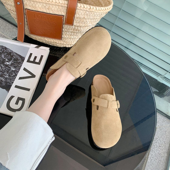 in stock plus size Cowhide Birkenan Shoes plus size Baotou Half Slip-on Cork Fishing Birkenan Shoes Platform Slippers for Women Summer