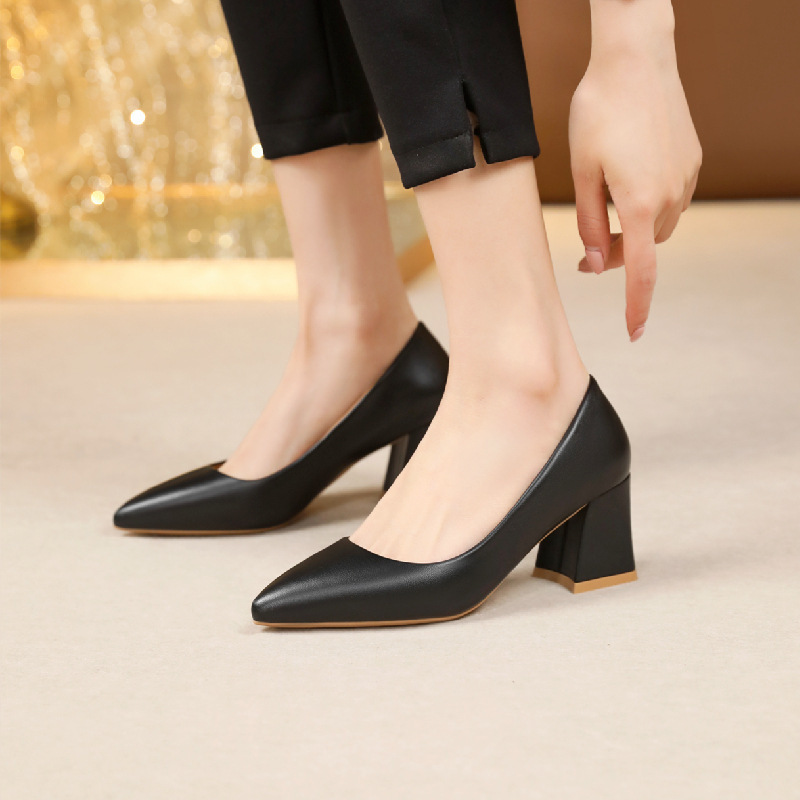 Large Size High Heels Women's 2023 New Thick Heel Pointed Shallow Mouth Single Shoes Black Mid Heel Work Professional Women's Shoes in Stock Large Size High Heels Women's 2023 New Thick Heel Pointed Shallow Mouth Single Shoes Black Mid Heel Work Professional Women's Shoes in Stock